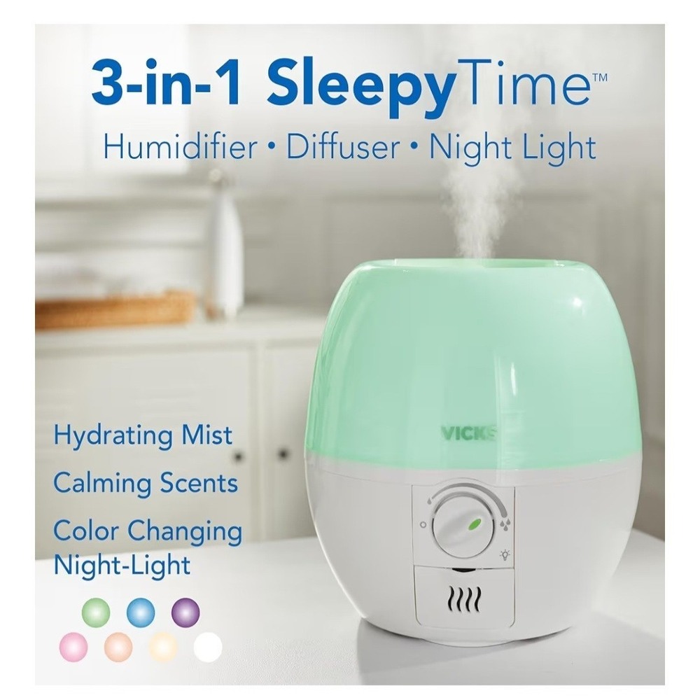 Vicks 3-in-1 Sleepy Time Humidifier Diffuser Nightlight Color Changing - Picture 2 of 6